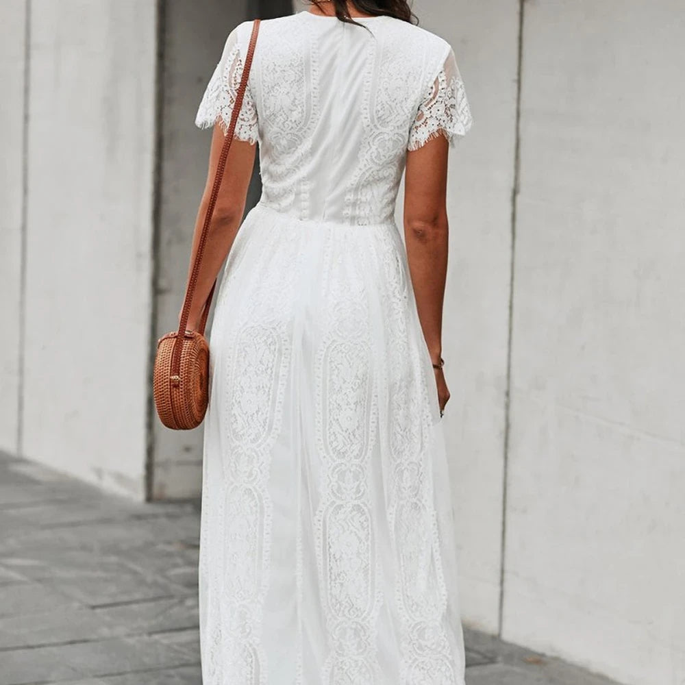 Scalloped Lace V-Neck Maxi Dress