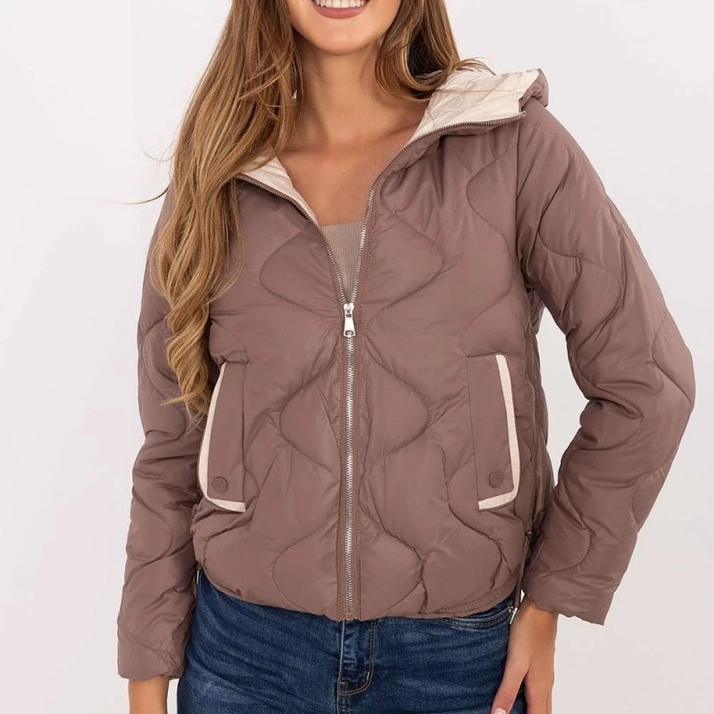 Women's Polyester Quilted Jacket with Hood