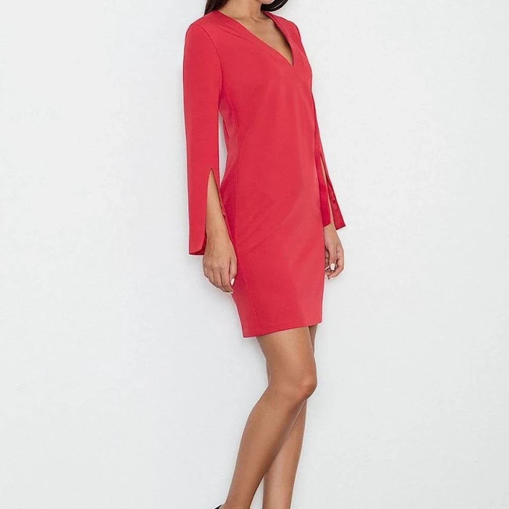 Pointed Neckline Slit Sleeve Dress