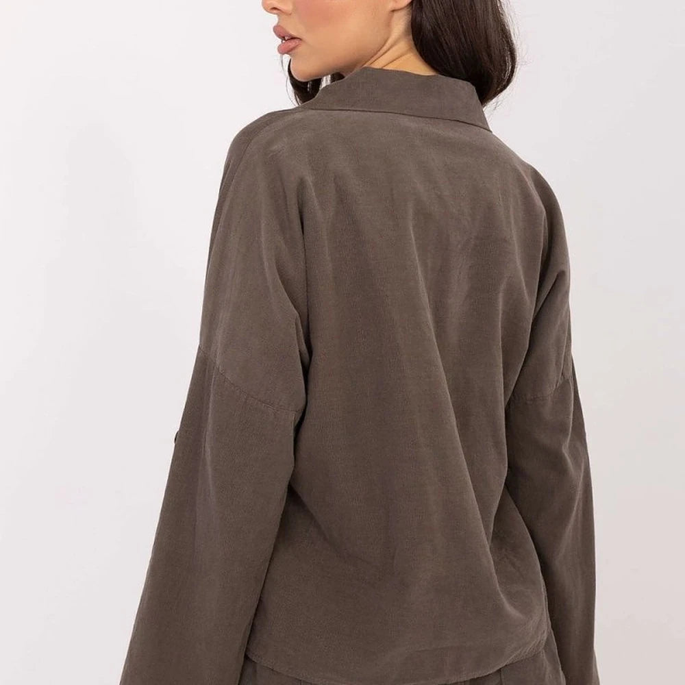 Corduroy Long Sleeve Shirt with Collar