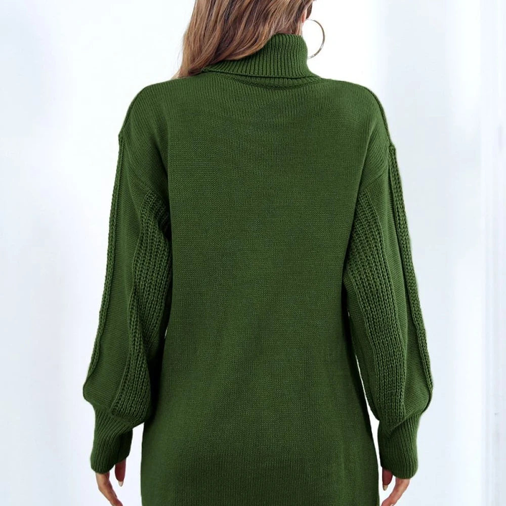 Openwork Turtleneck Sweater Dress