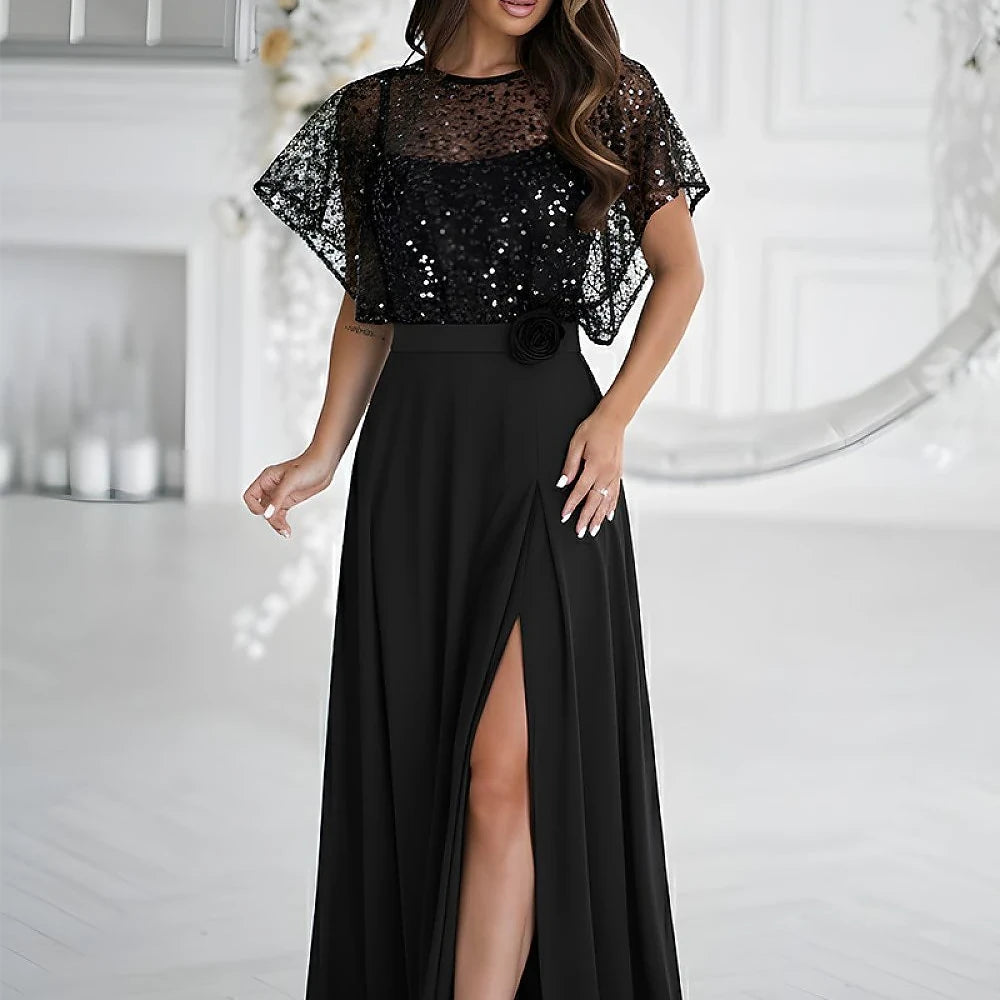 Long Black Sequin Dress with Bolero