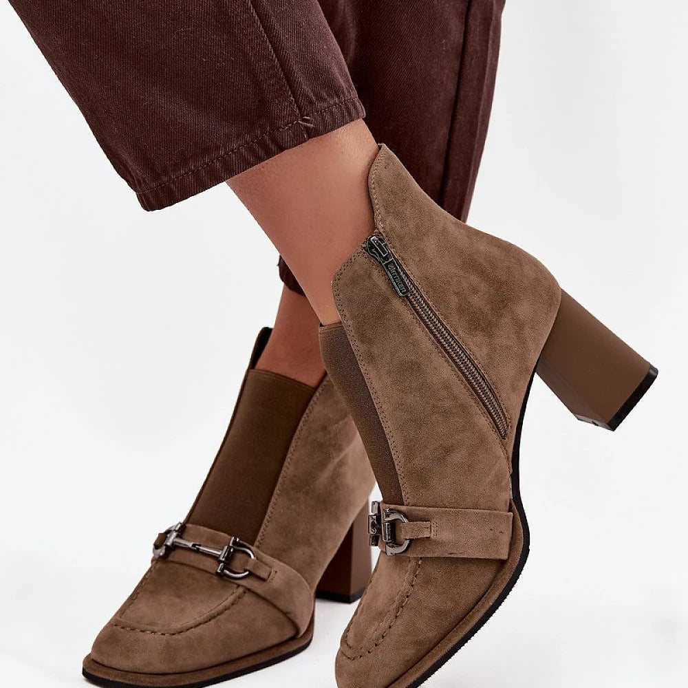 Suede Ankle Boots with Column Heel
