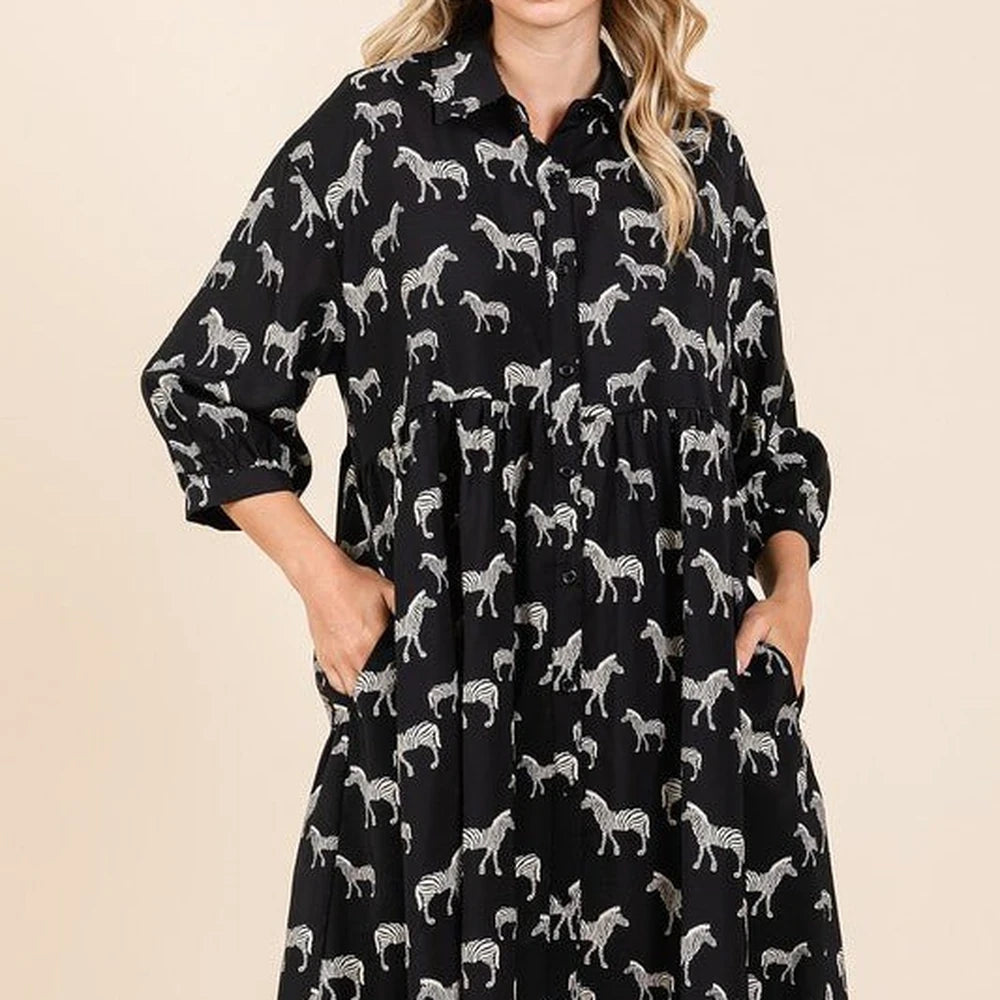 Zebra Print Button Down Mini Dress