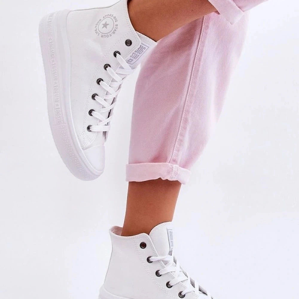 White Striped Platform High-Top Sneakers