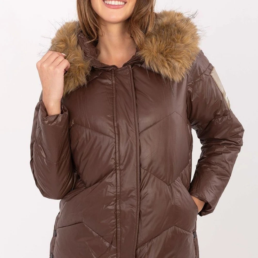 Women's Quilted Down Jacket with Detachable Fur Hood