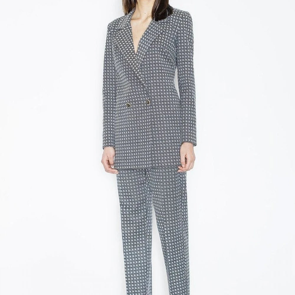 Grey Polyester Trousers with Turned-Up Legs