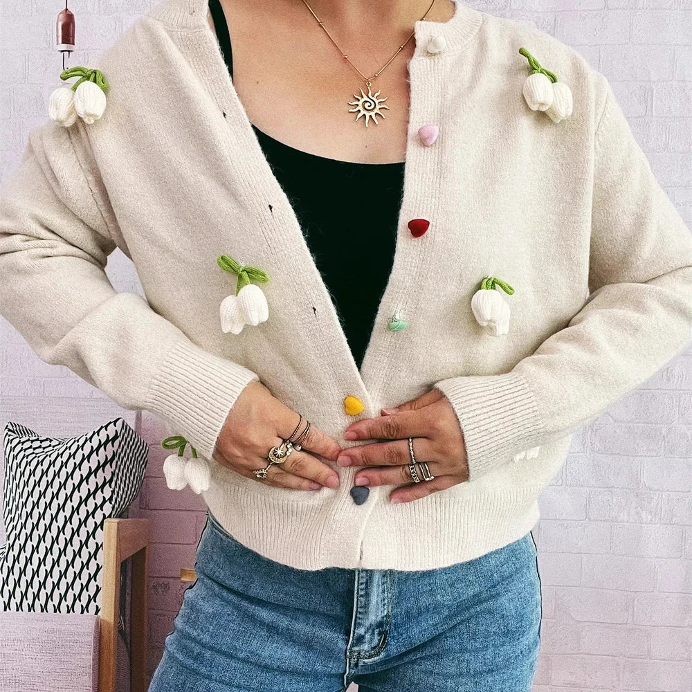 Flower Button Up Long Sleeve Cardigan