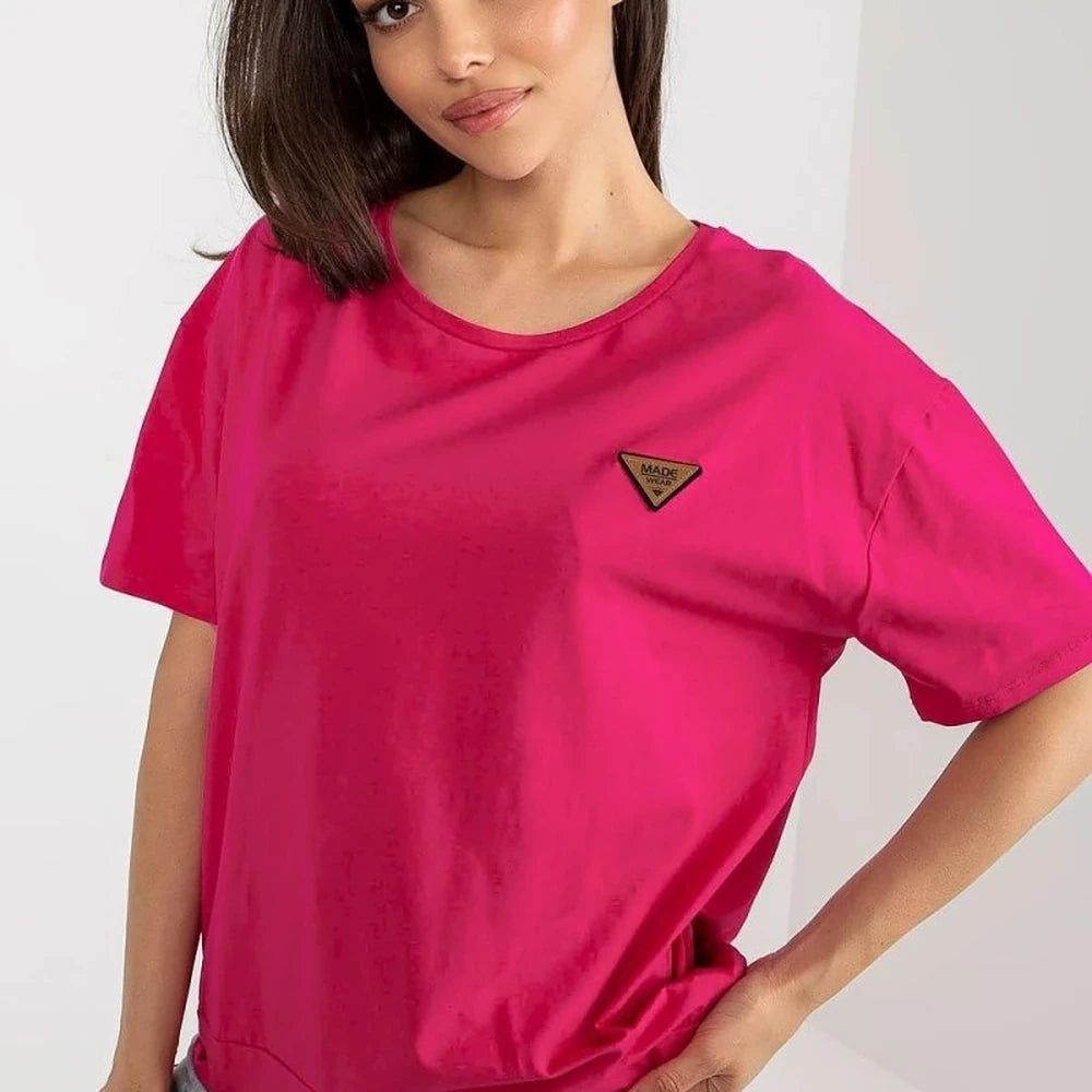 Cotton Blend Blouse with Round Neck