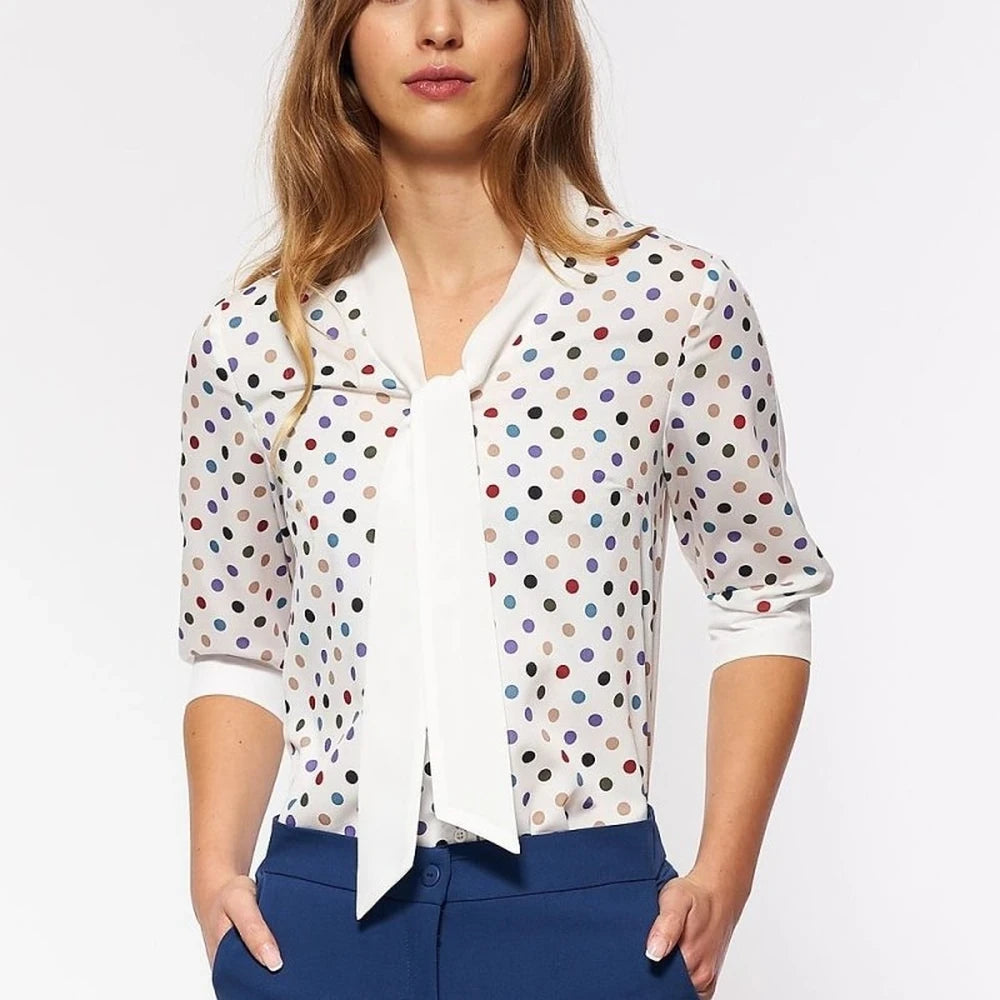 Polka Dot Short Sleeve Office Blouse