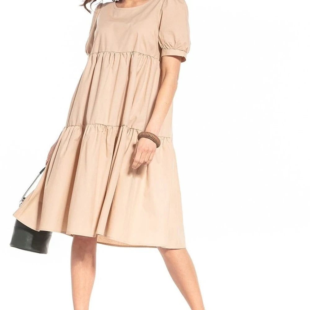 Cotton Midi Dress with Boat Neckline