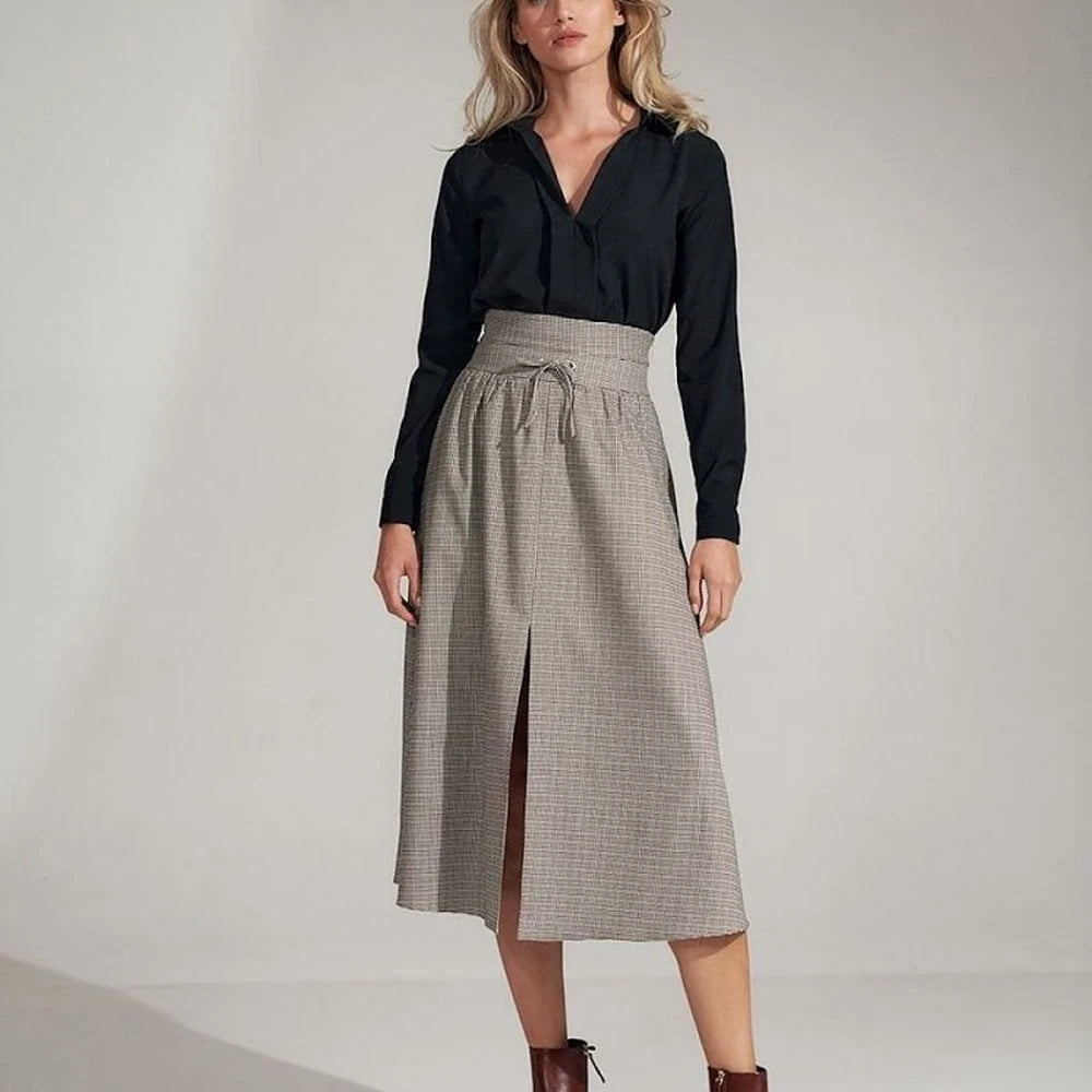 Flared Pleated Plaid Maxi Skirt