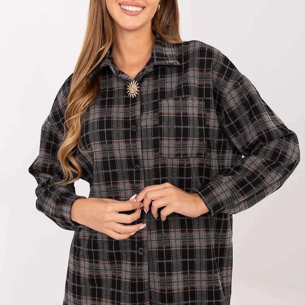 Checkered Flannel Shirt with Brooch