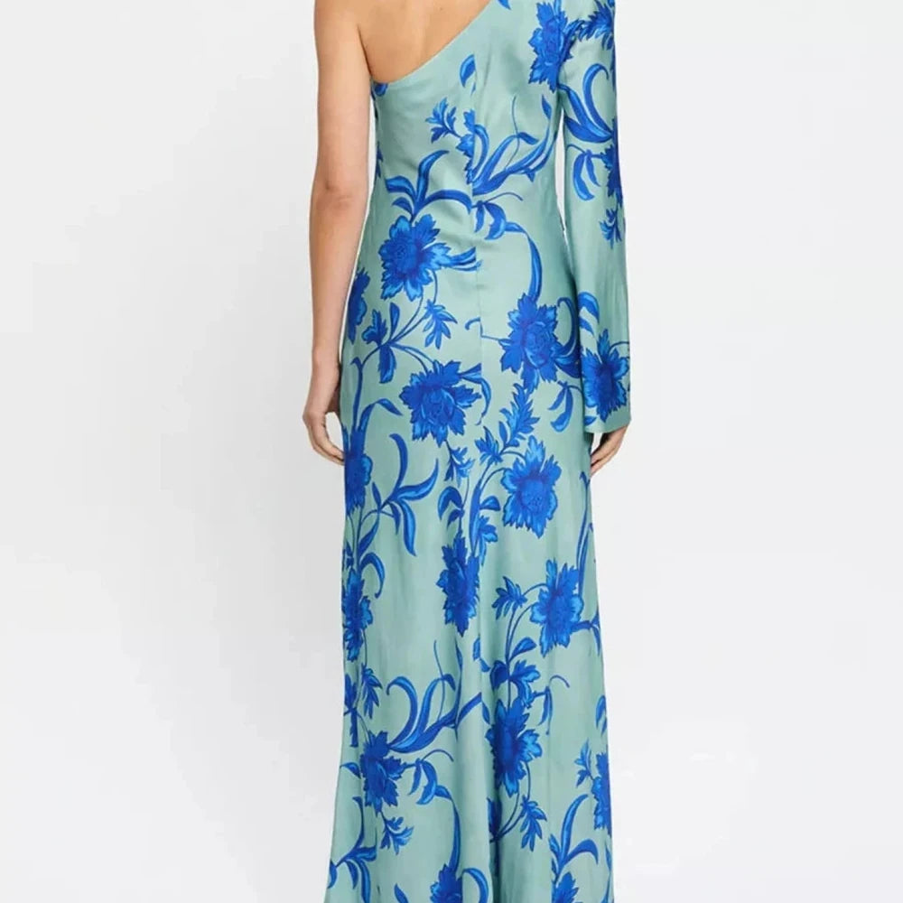 Floral Print One-Shoulder Maxi Dress