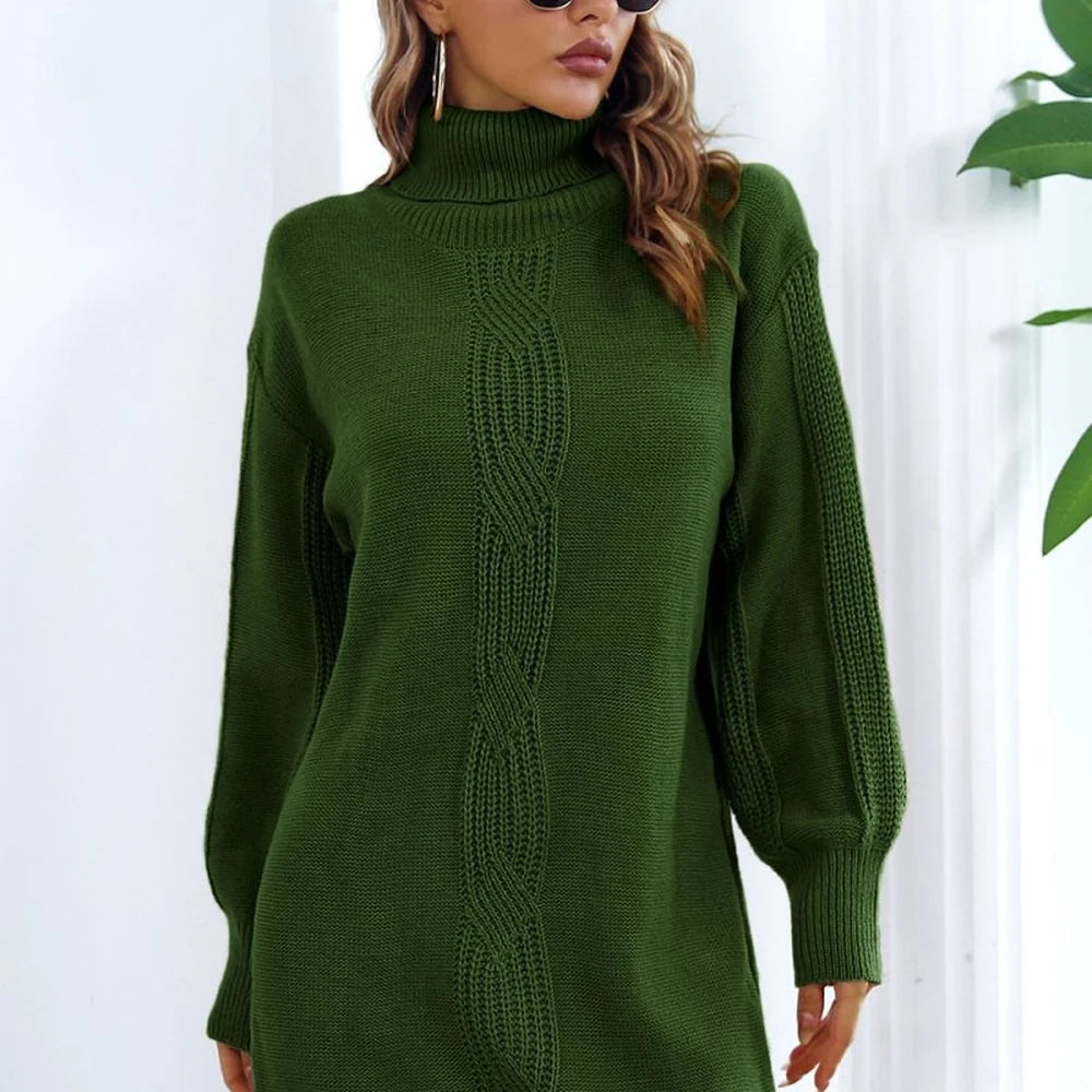 Openwork Turtleneck Sweater Dress