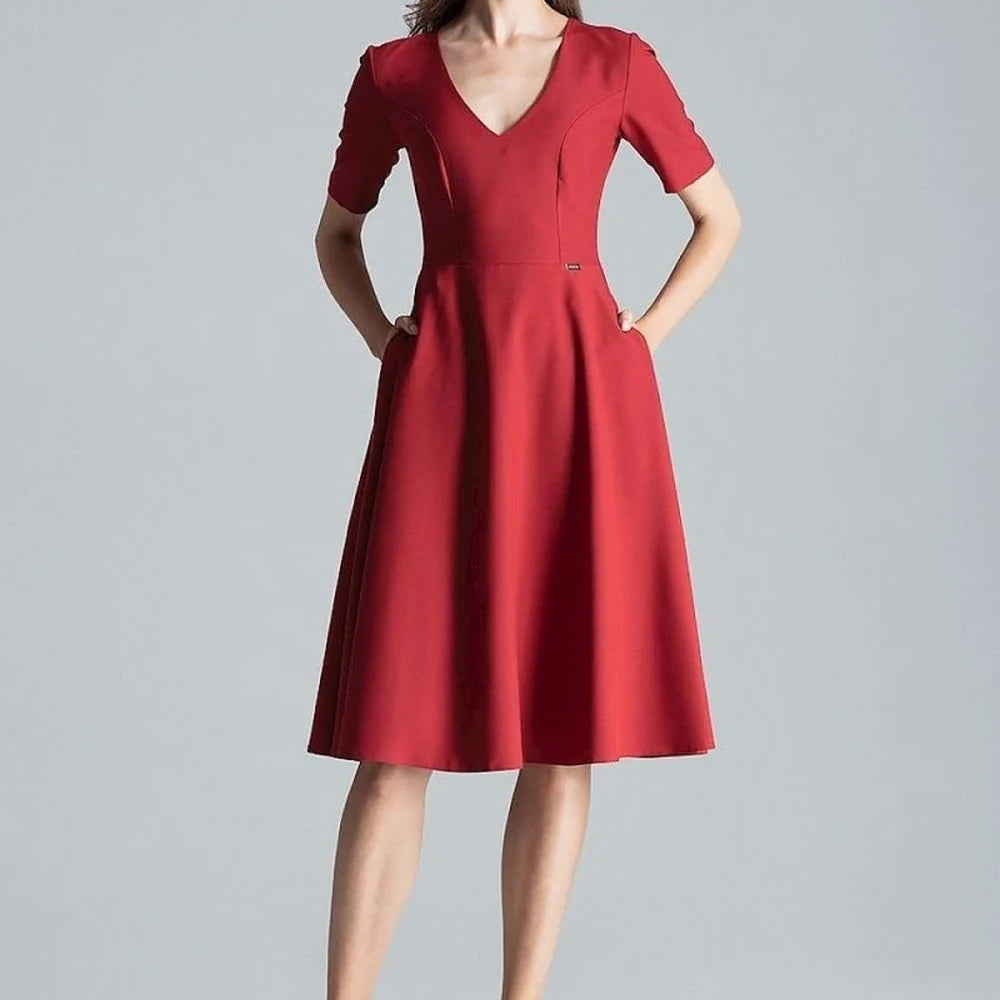 Red Sweetheart Neckline Midi Dress