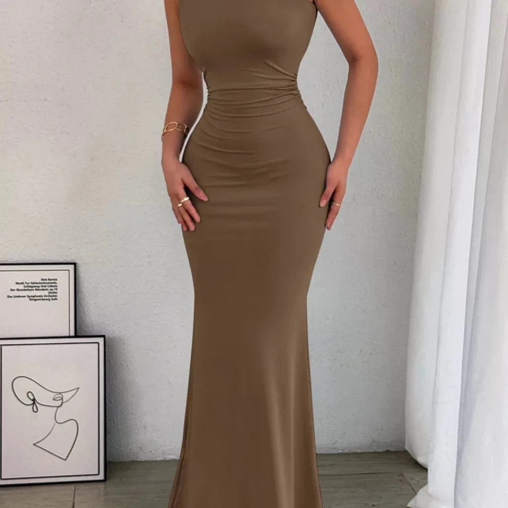One-Shoulder Ruched Bodycon Maxi Dress