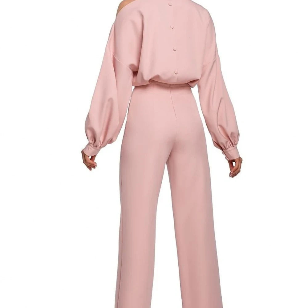 Elegant Jumpsuit with Buffet Sleeves & Slit Neckline
