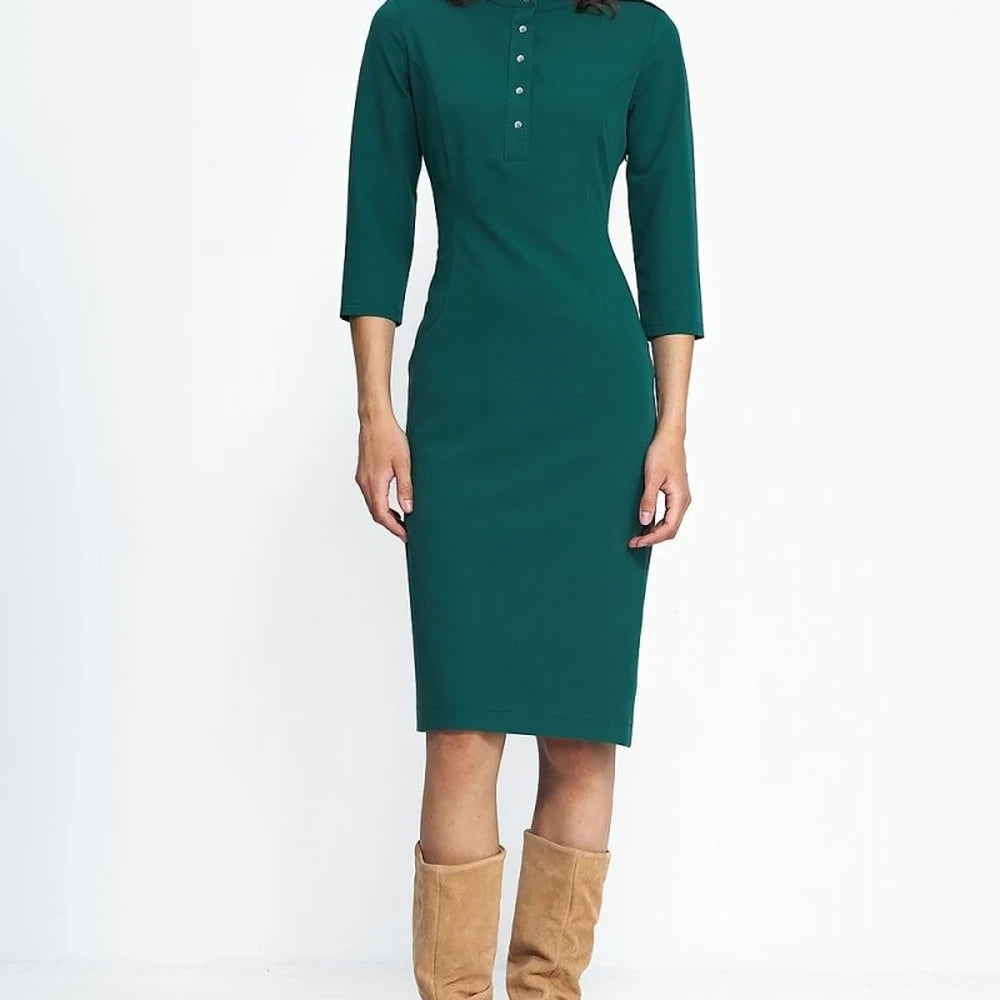 Waisted Day Dress with Zipper and Press Studs