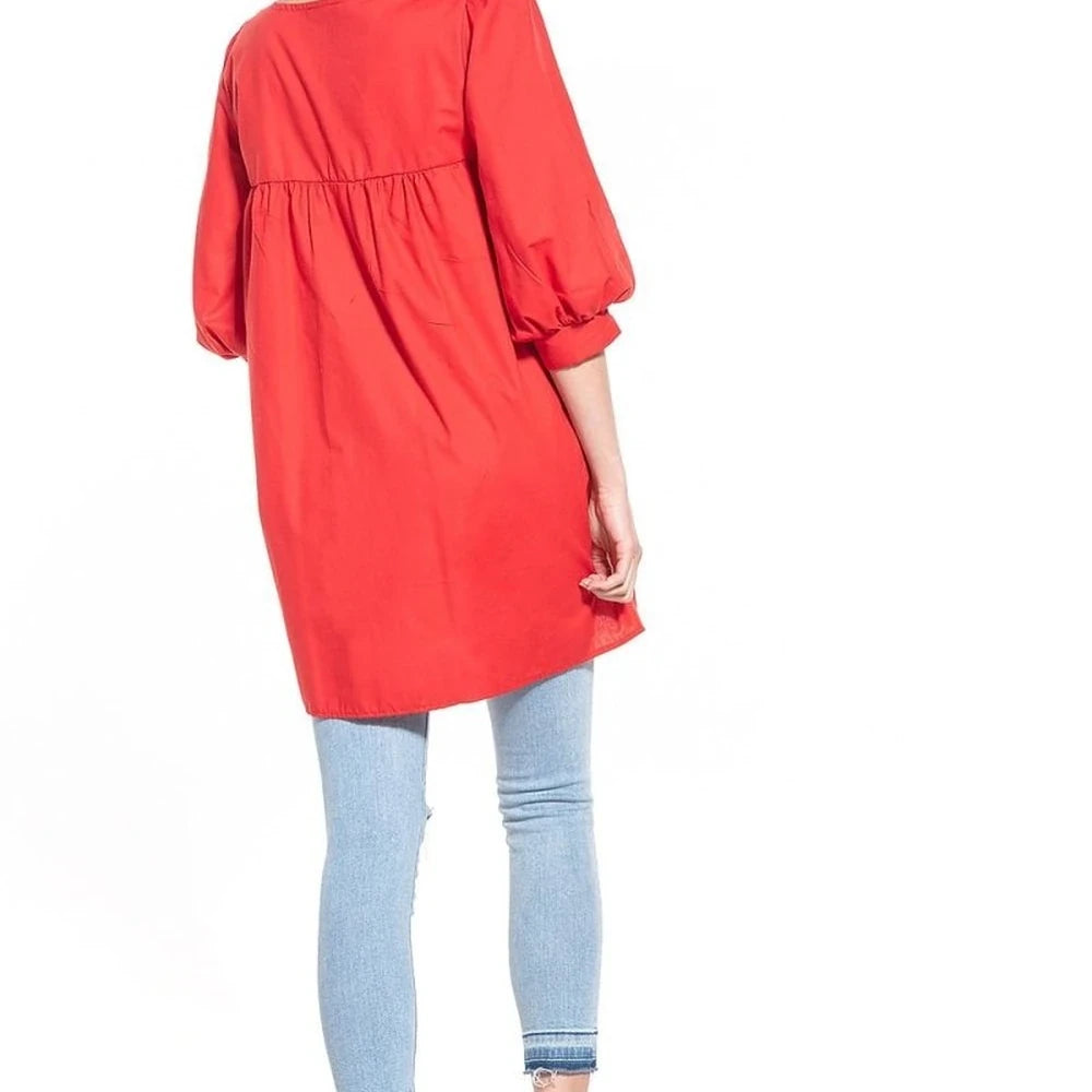 Pointed Neck Tunic Top - 100% Cotton