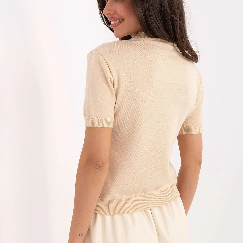 Short Sleeve Sweater with Heart Print