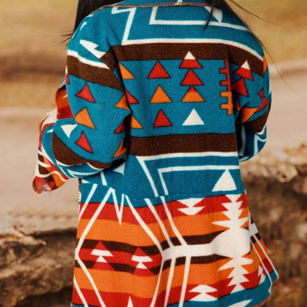 Printed Tassel Tie Neck Flounce Sleeve Dress