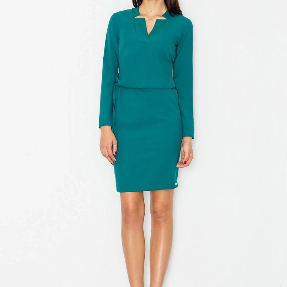 Green Long Sleeve Dress with Waist Tie