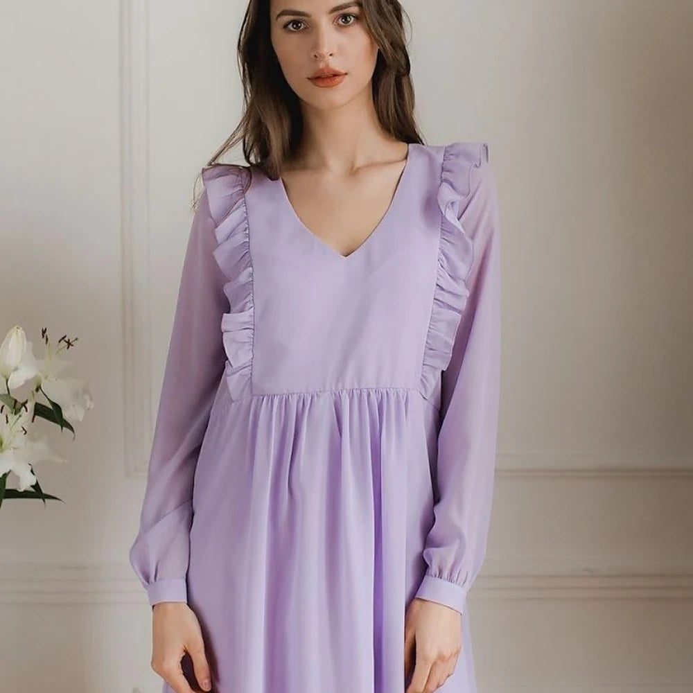 Flowy Chiffon Midi Dress with Ruffled Sleeves