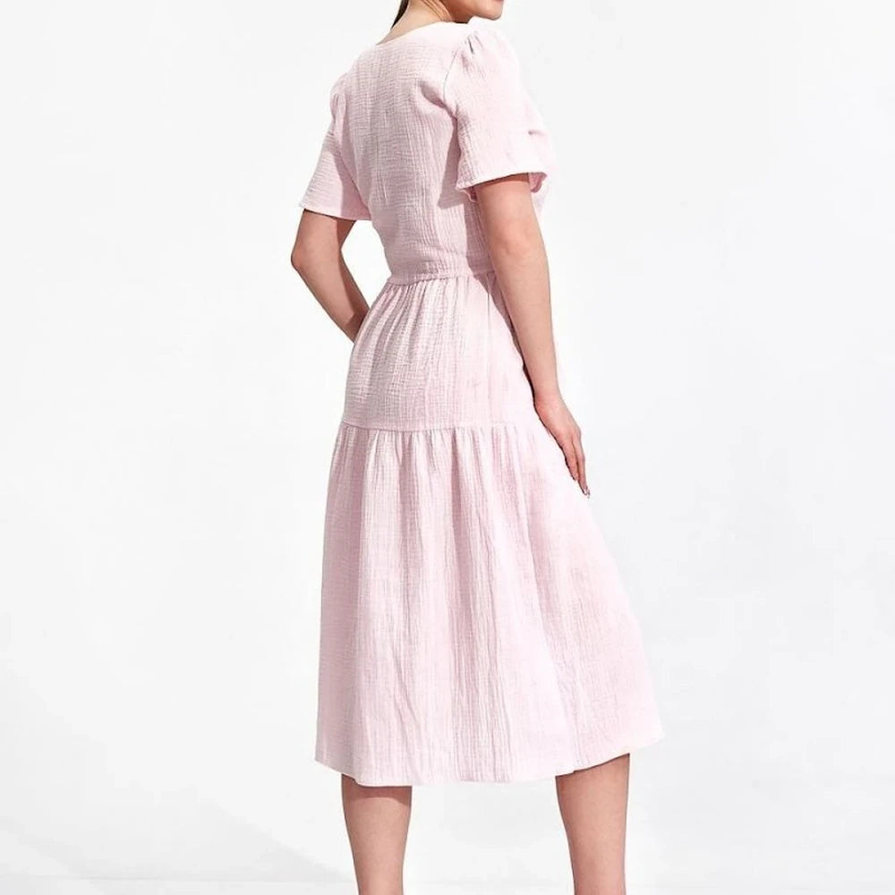 Summer Midi Dress with Envelope Neckline
