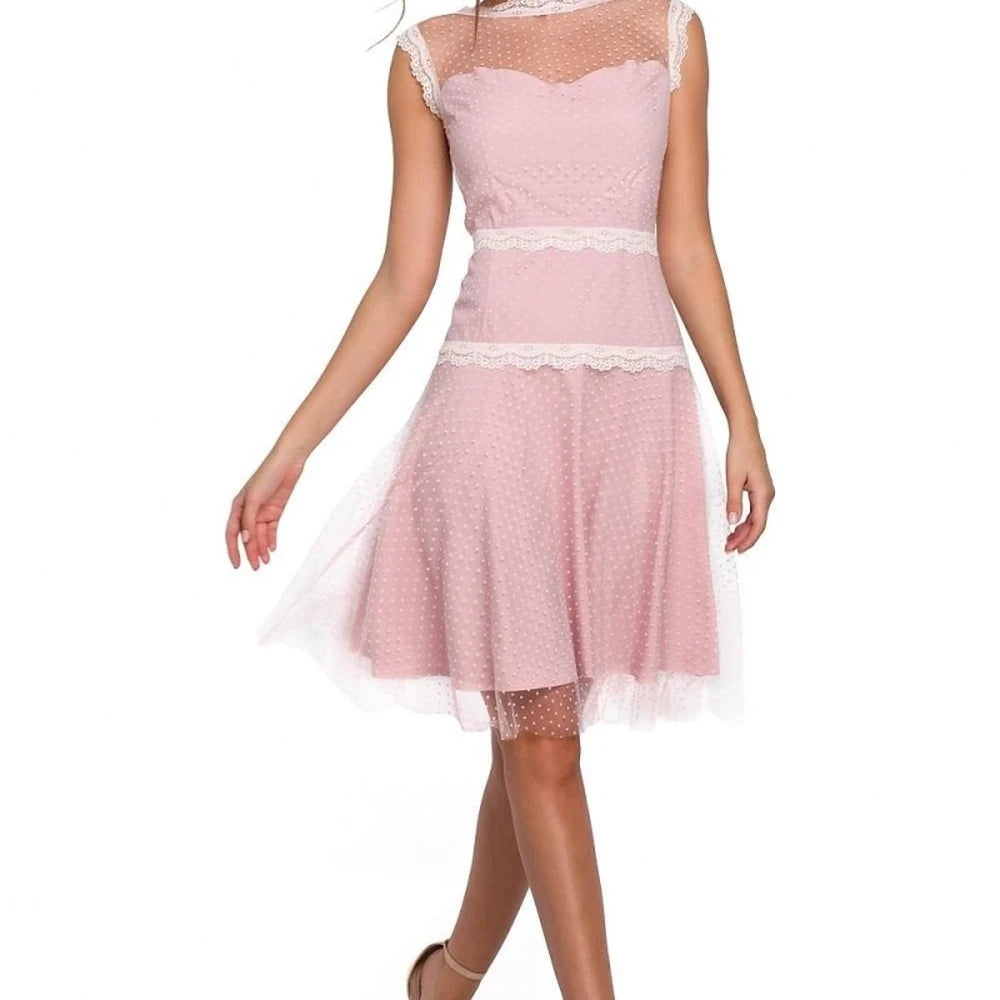 Black Mesh Cocktail Dress with Lace Inserts