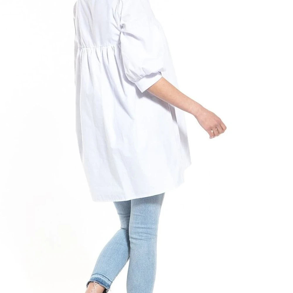 Pointed Neck Tunic Top - 100% Cotton