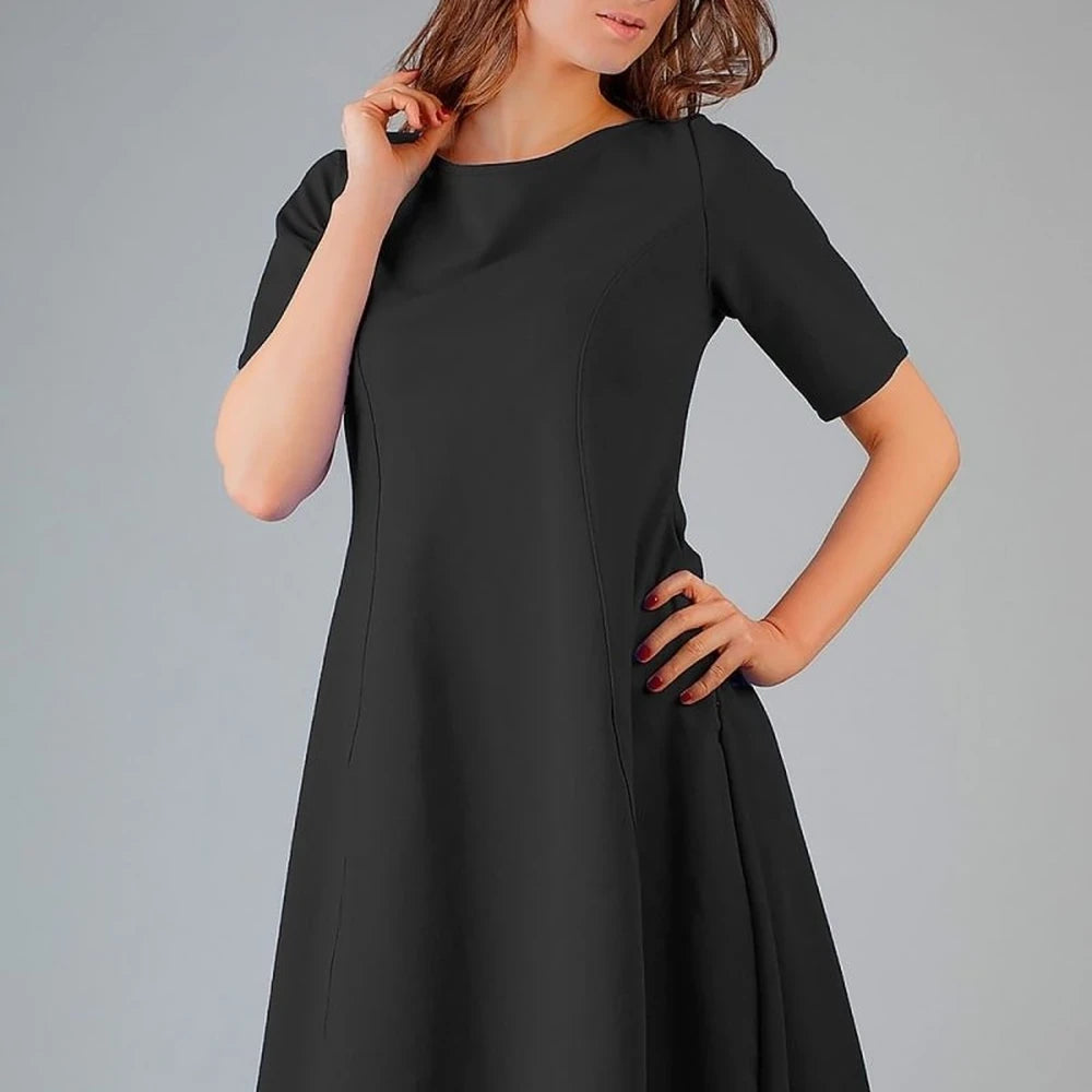 Red Flared Knit Dress with Boat Neck