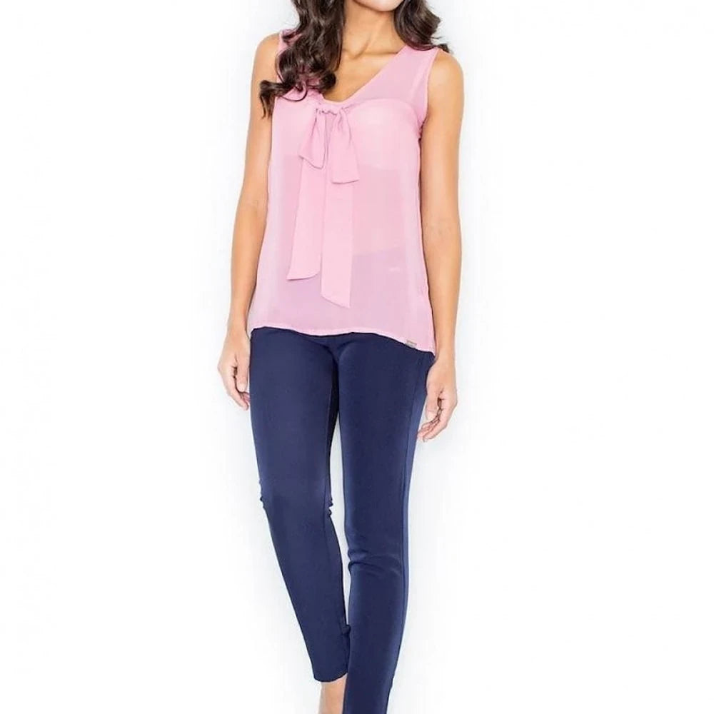 Sleeveless Tie Neck Blouse - Airy Polyester
