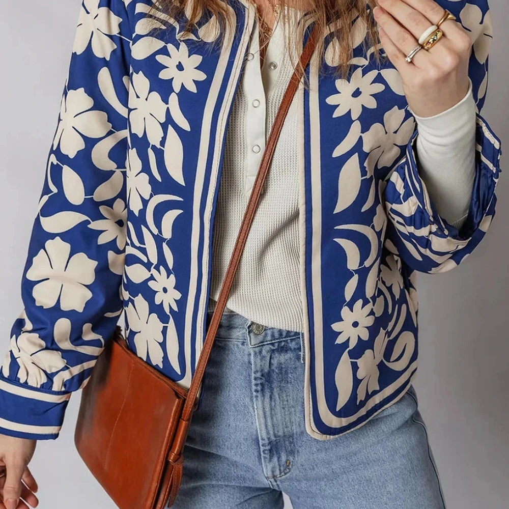 Floral Print Button Jacket with Cuffs