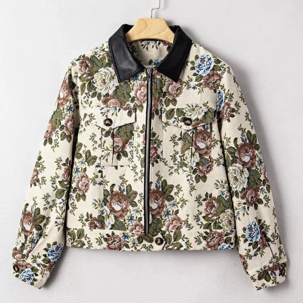 Floral Zip Up Collared Jacket