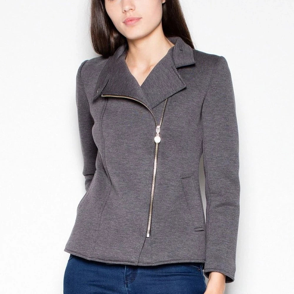 Women's Grey Ramoneska Jacket with Pockets