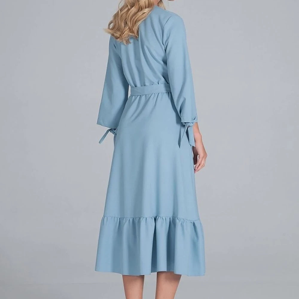 Maxi Dress Ruffle Hem V-Neck Buttoned