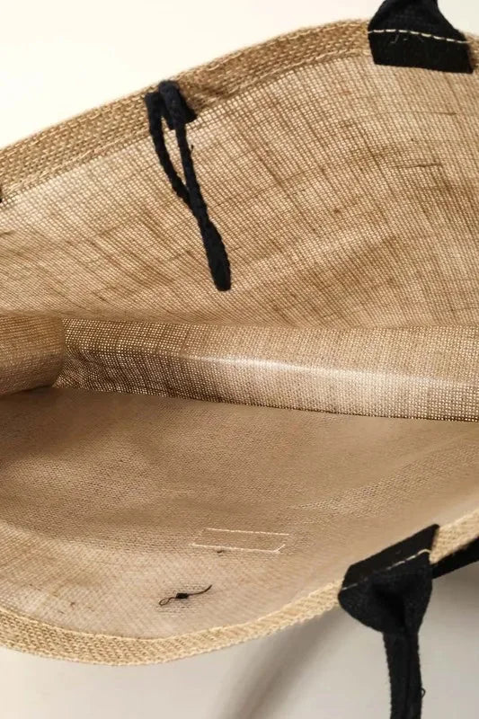 Fame Hello Weekend Burlap Tote Bag