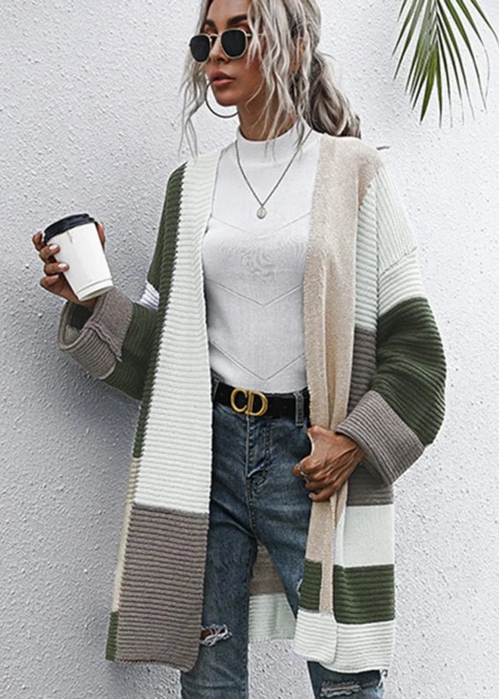 Lazy style thickened autumn and winter long knitted cardigan sweater coat women