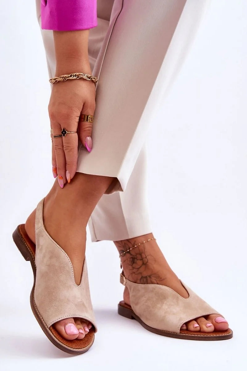 Leather Flat Sandals with Adjustable Strap