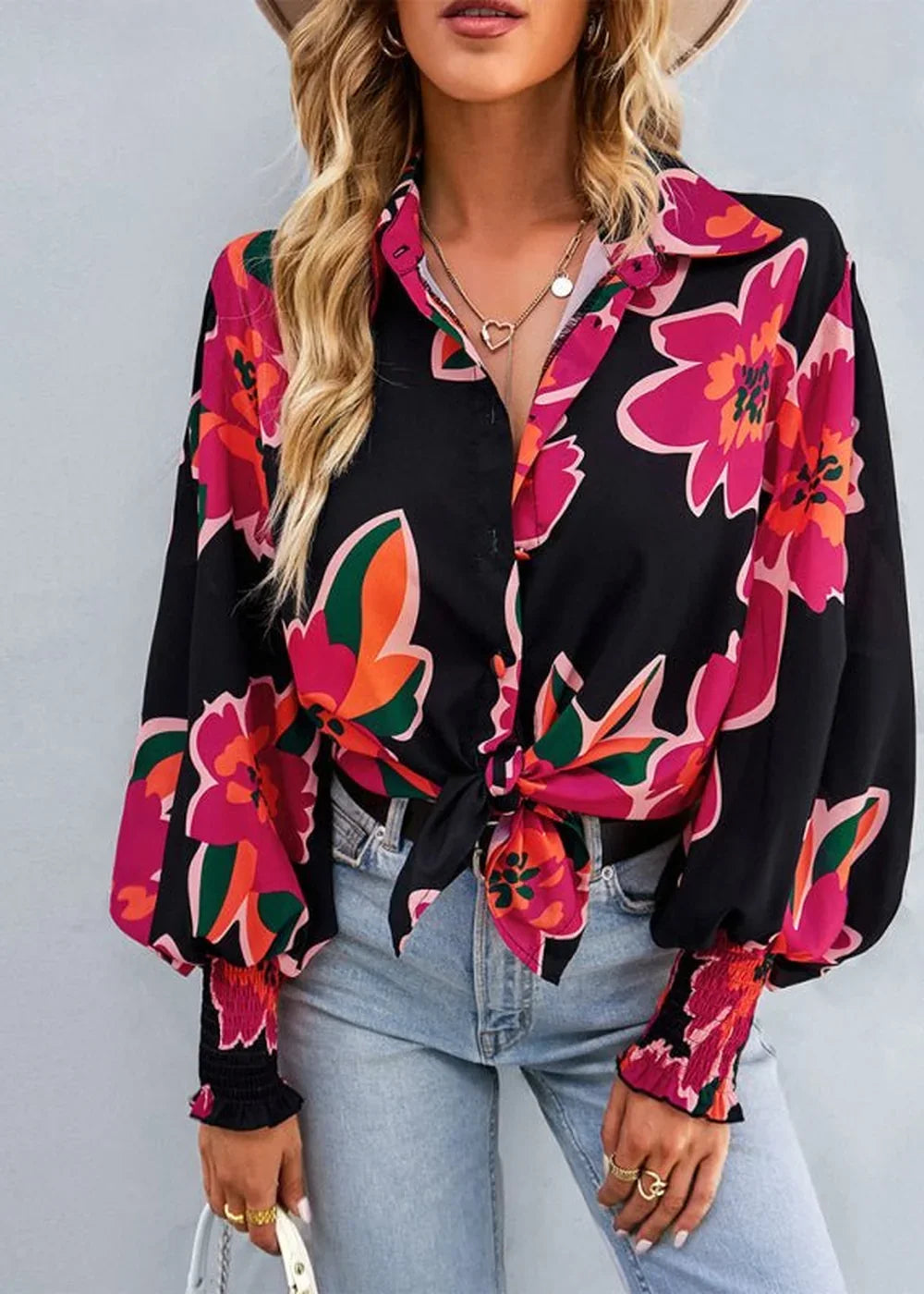 Blue women's long sleeve polyester shirt
