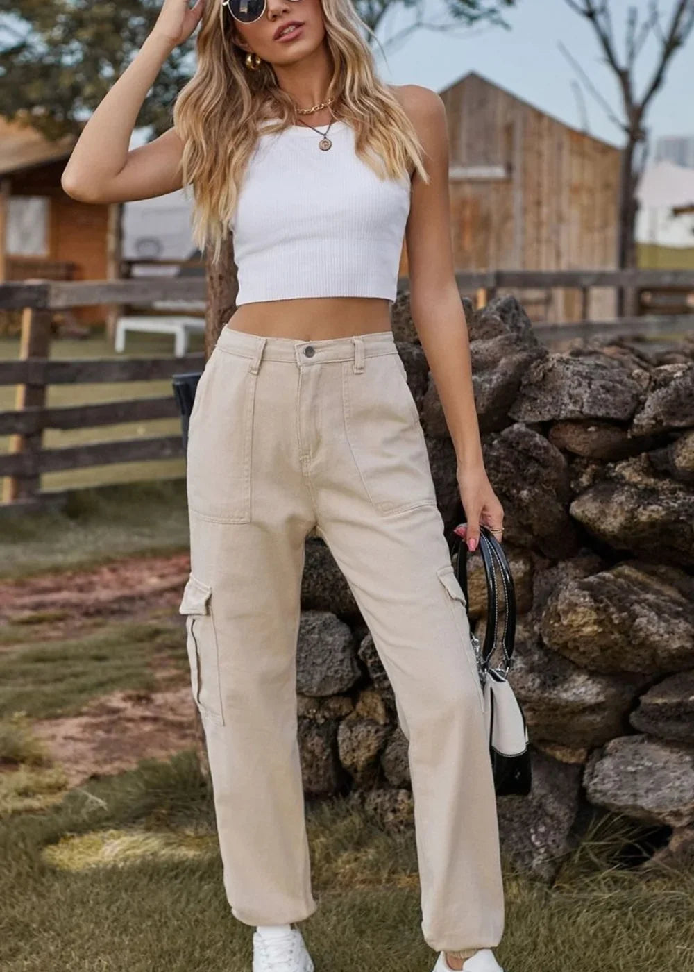 Brown long jeans with pockets