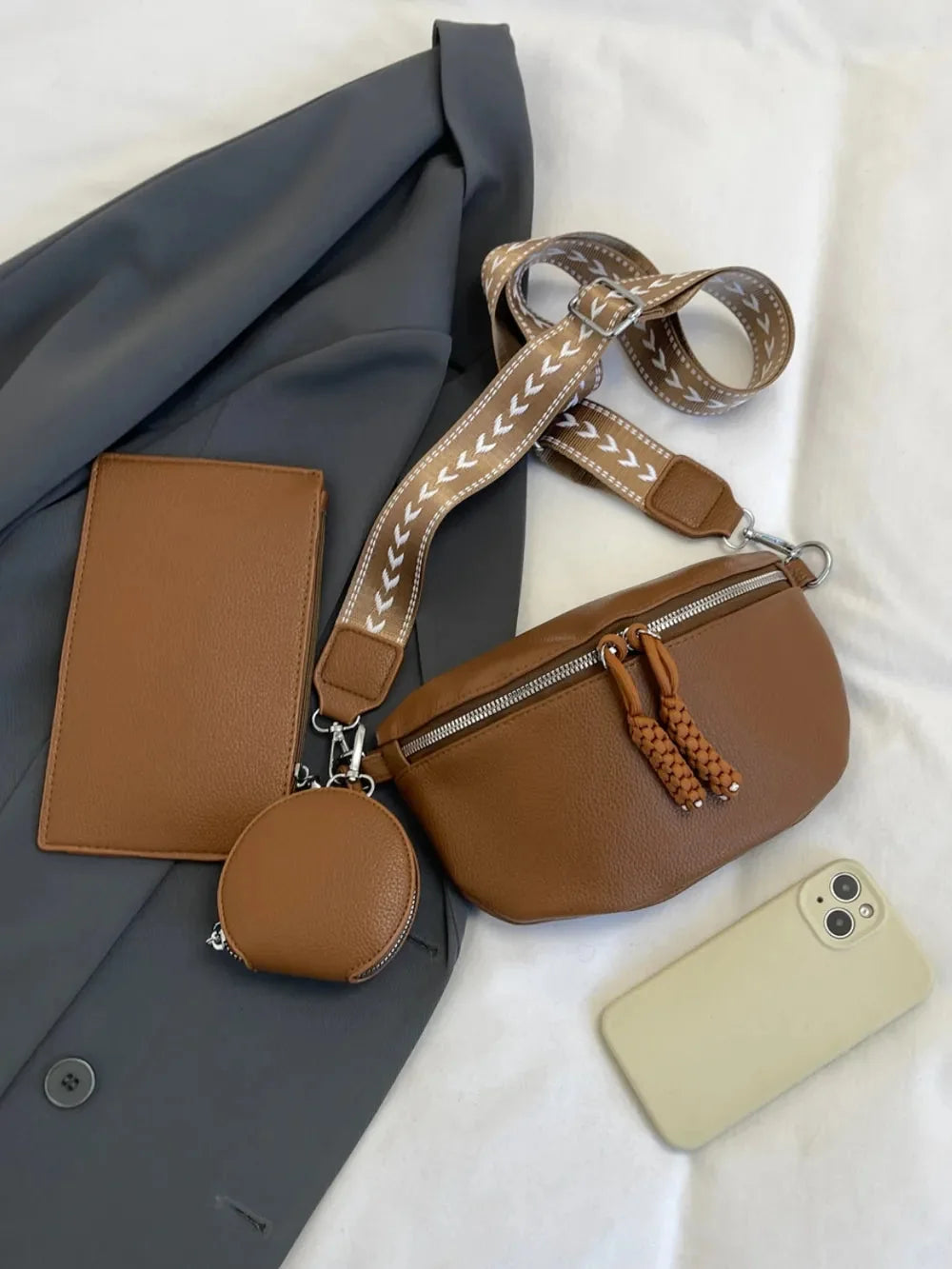 Brown PU Leather Crossbody Bag with Coin Purse