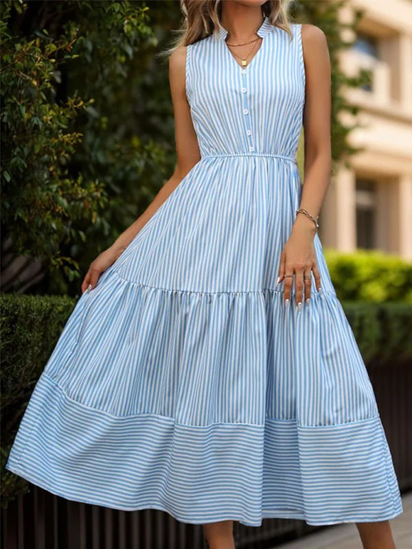 Women's Striped Sleeveless A-Line Dress