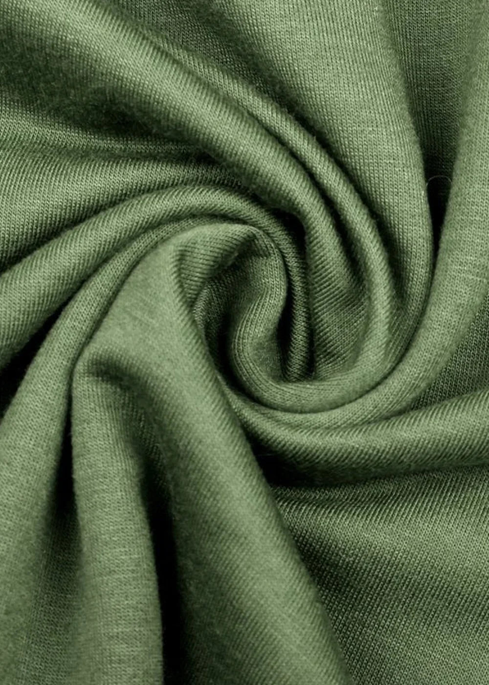 Close-up of draped olive green fabric with visible texture and subtle sheen.