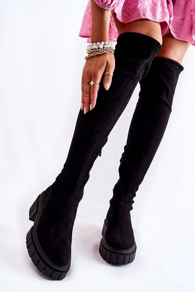 Over-the-Knee Suede Boots with Platform Heel