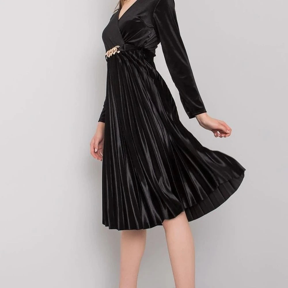 Velour Flared Dress with Long Sleeves