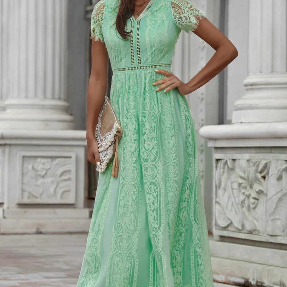 Scalloped Lace V-Neck Maxi Dress