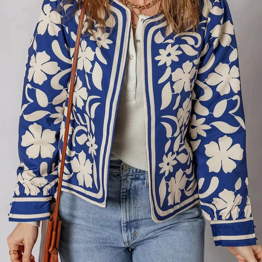Floral Print Button Jacket with Cuffs