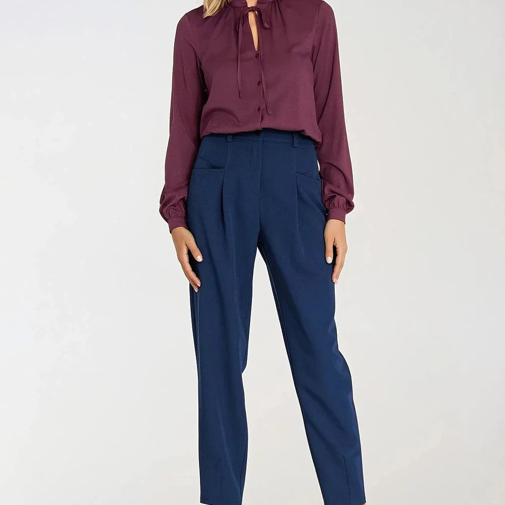 Viscose Long Sleeve Shirt with Tie Neck